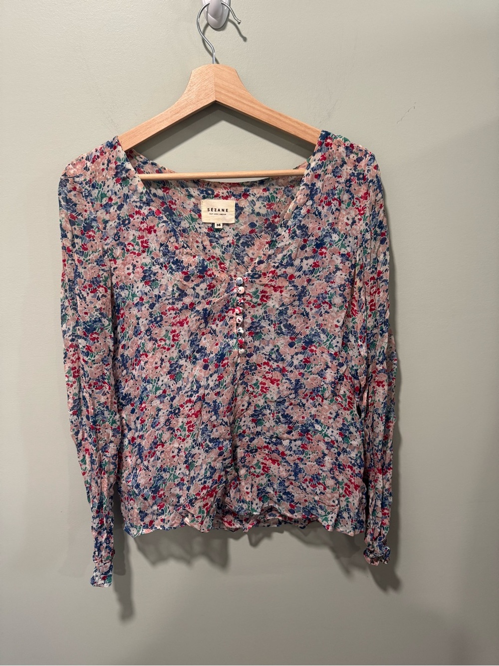 Sezane Multicolor Floral Button-Front Blouse
